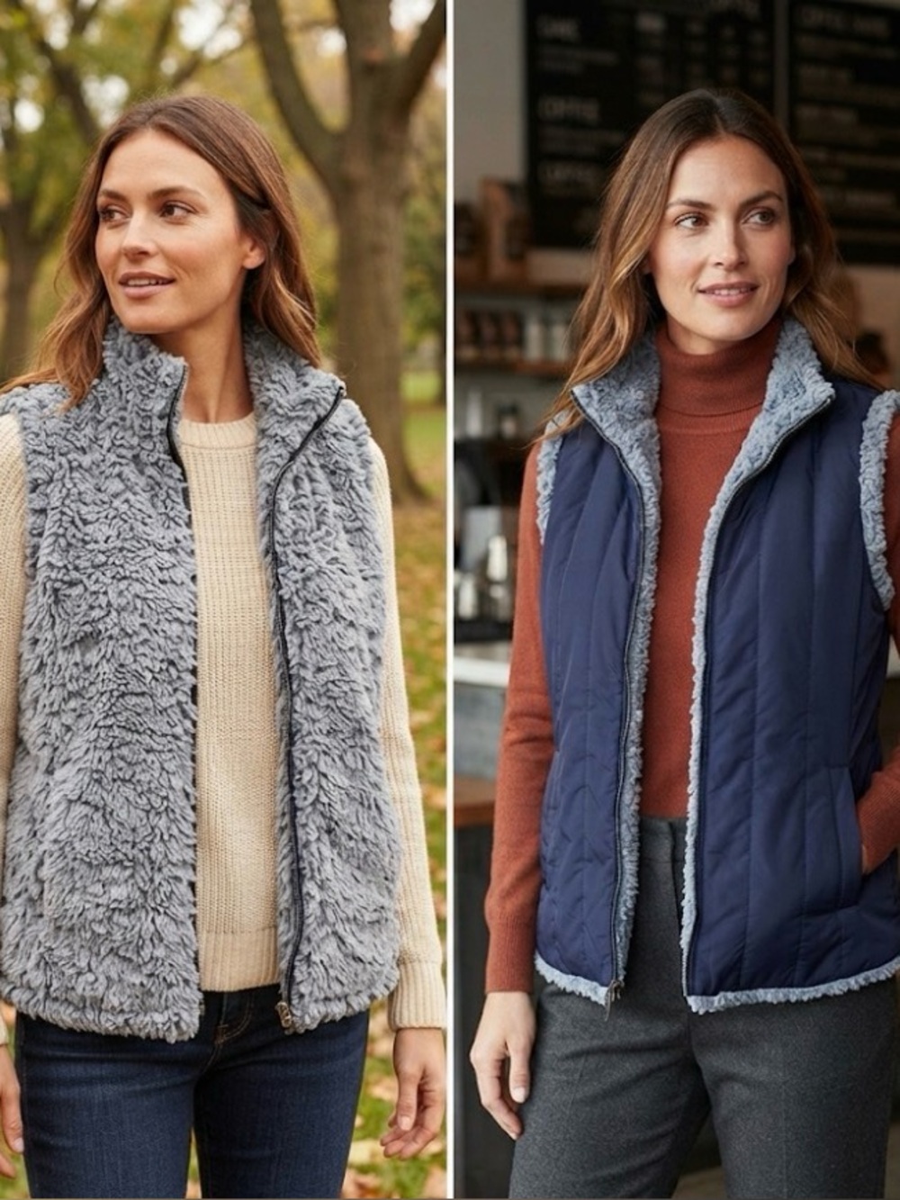 Reversible Sherpa Vest - Grey/Navy